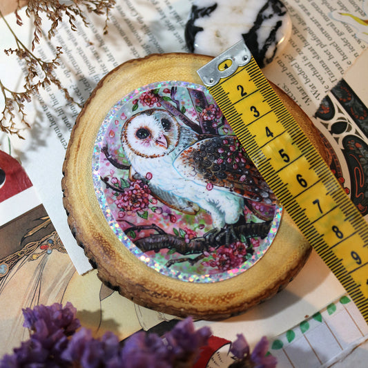 Glitter “Barn Owl” sticker